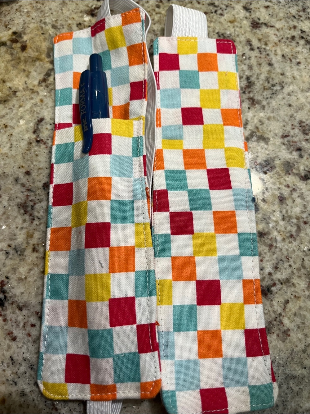 Colorful Checkered Elastic Pencil Case - Multicolor